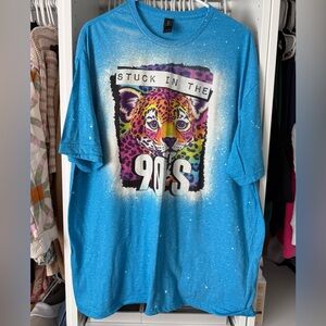 Gildan Turquoise Blue 'Stuck in the 90s' Leopard Graphic Tee
